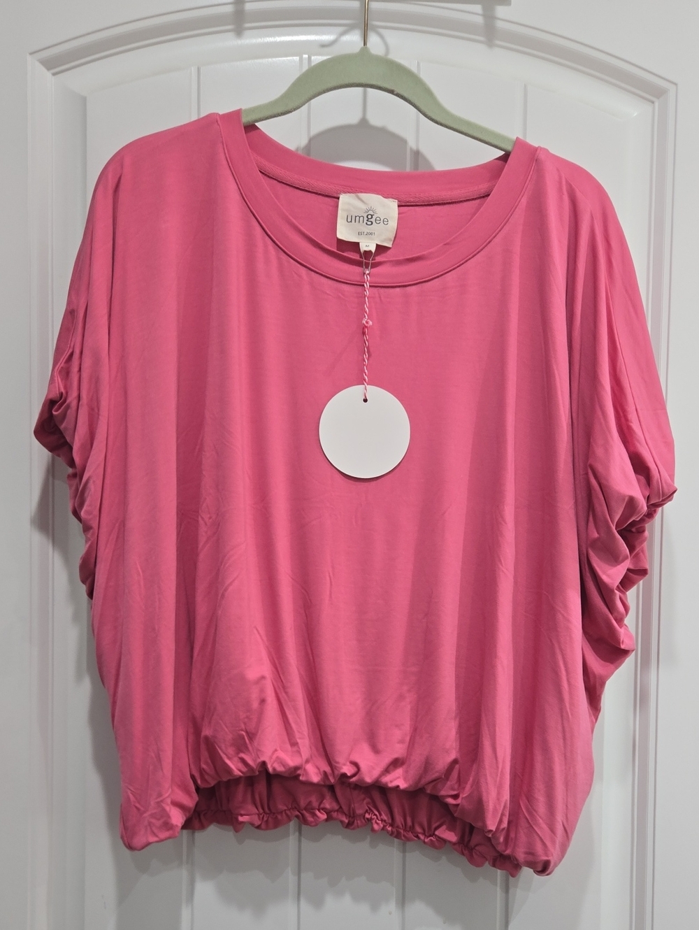 Umgee Rose Pink Short Sleeve Dolman Blouson Top
